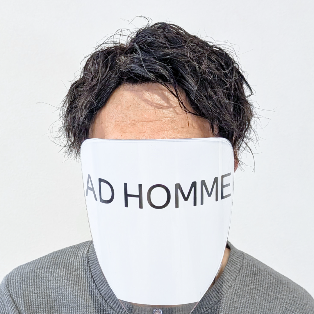 メンズウィッグ・かつら着用後写真【ツイストスパイラルパーマ立ち上げスタイル】